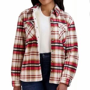 Sage Ladies' Plush Plaid Shirt Jacket(Red, L
